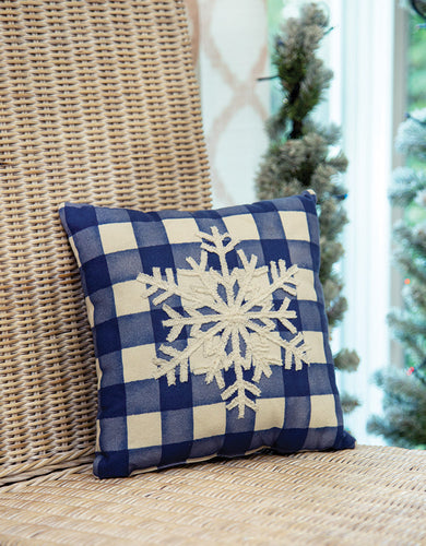 Blue Check Snowfall Mini Pillow