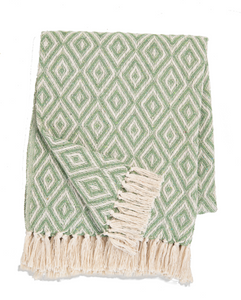 Natural & Green Diamond Woven Throw