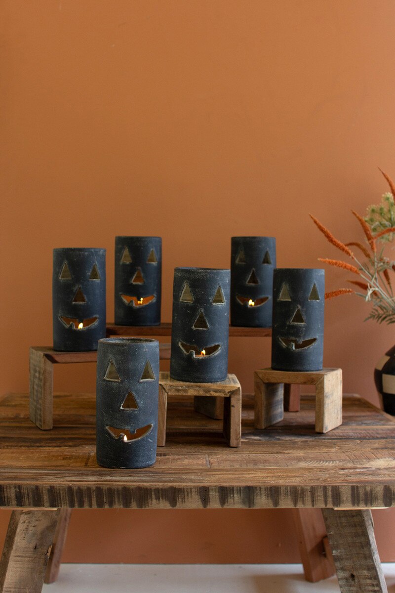 Tall Black Clay Jack-O-Lantern